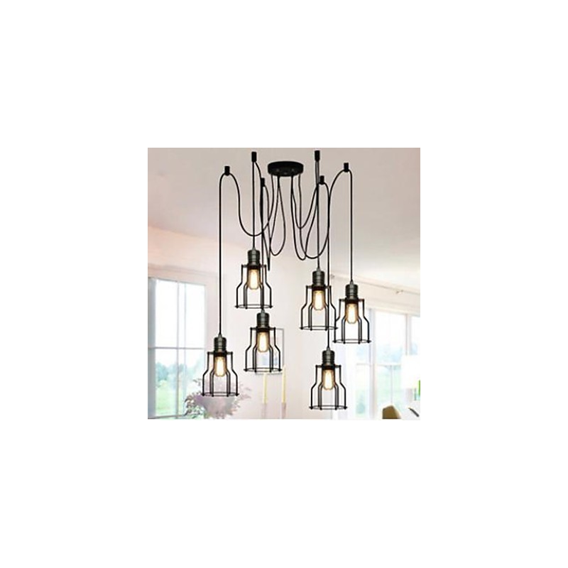 Lámpara colgante de cabeza de placa de cocina pequeña con seis luces colgantes de estilo industrial, estilo americano, estilo rústico, individualidad, creativa, para sentarse