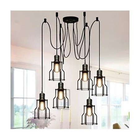 Lámpara colgante de cabeza de placa de cocina pequeña con seis luces colgantes de estilo industrial, estilo americano, estilo rústico, individualidad, creativa, para sentarse Lámpara colgante de cabeza de placa de cocina pequeña con seis luces colgantes de estilo industrial, estilo americano, estilo rústico, individualidad, creativa, para sentarse