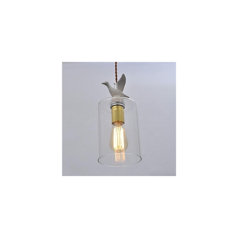 Lámpara colgante de cristal con forma de pájaro creativo y pantalla de cristal