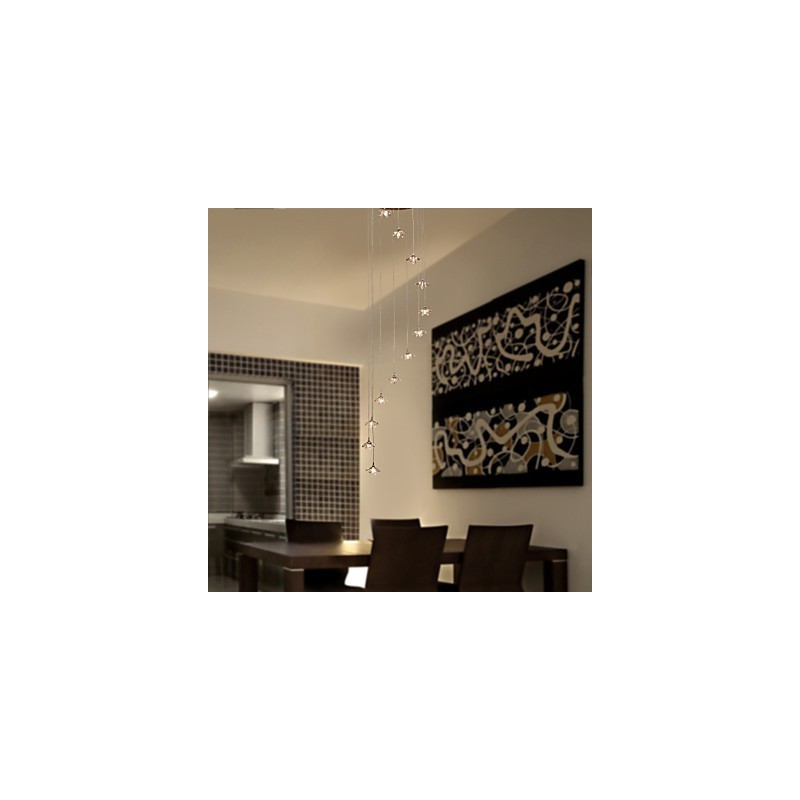 Lámpara colgante moderna contemporánea de metal cromado estilo mini cristal