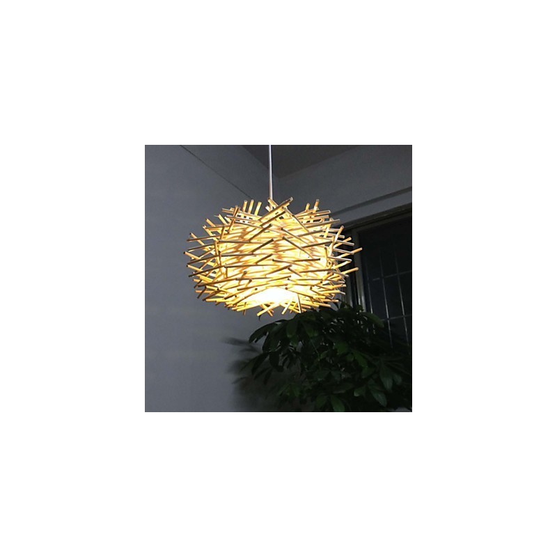 Lámpara colgante contemporánea y contraída de 1 luz de madera tejida a mano