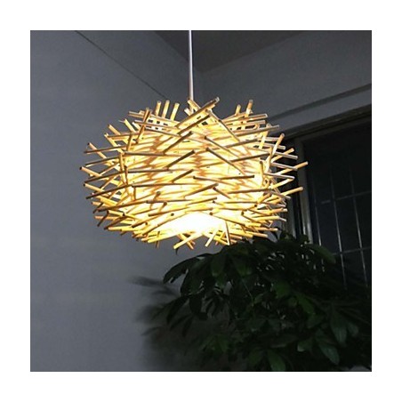 Lámpara colgante contemporánea y contraída de 1 luz de madera tejida a mano Lámpara colgante contemporánea y contraída de 1 luz de madera tejida a mano