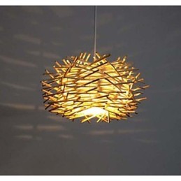 Lámpara colgante contemporánea y contraída de 1 luz de madera tejida a mano