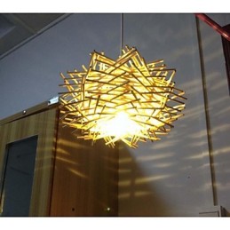 Lámpara colgante contemporánea y contraída de 1 luz de madera tejida a mano