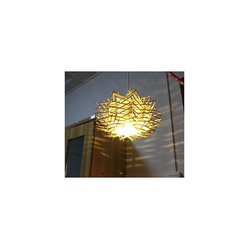 Lámpara colgante contemporánea y contraída de 1 luz de madera tejida a mano