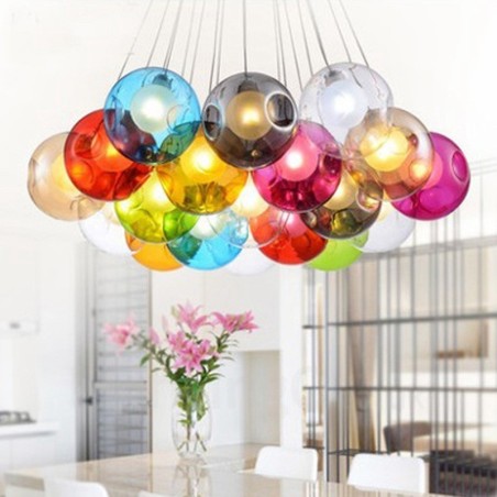 Lámpara colgante creativa de cristal con forma de pecera de peces de colores que restaura el color nórdico y las formas antiguas Lámpara colgante creativa de cristal con forma de pecera de peces de colores que restaura el color nórdico y las formas antiguas
