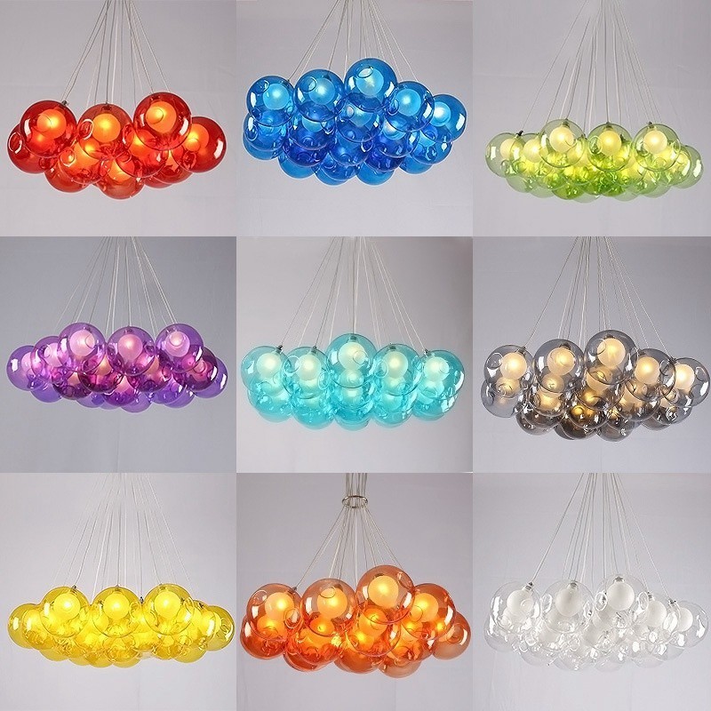 Lámpara colgante creativa de cristal con forma de pecera de peces de colores que restaura el color nórdico y las formas antiguas