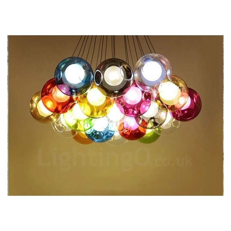 Lámpara colgante creativa de cristal con forma de pecera de peces de colores que restaura el color nórdico y las formas antiguas
