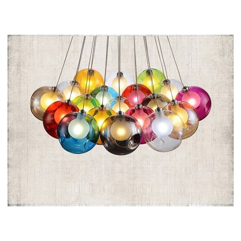 Lámpara colgante creativa de cristal con forma de pecera de peces de colores que restaura el color nórdico y las formas antiguas