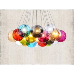 Lámpara colgante creativa de cristal con forma de pecera de peces de colores que restaura el color nórdico y las formas antiguas