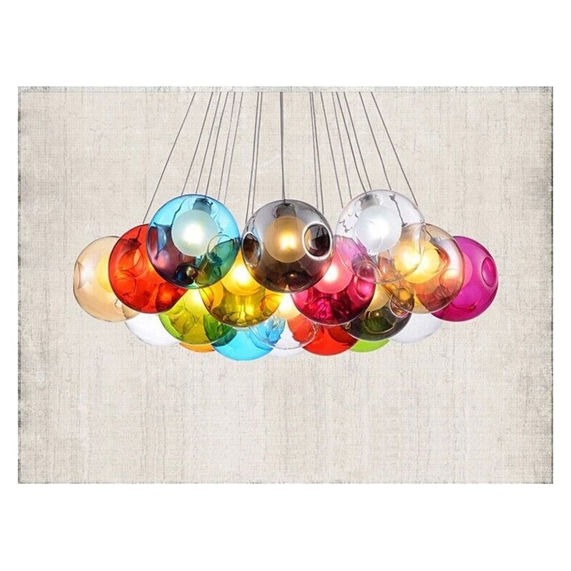 Lámpara colgante creativa de cristal con forma de pecera de peces de colores que restaura el color nórdico y las formas antiguas