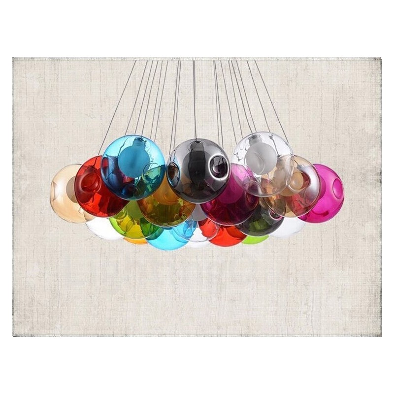 Lámpara colgante creativa de cristal con forma de pecera de peces de colores que restaura el color nórdico y las formas antiguas
