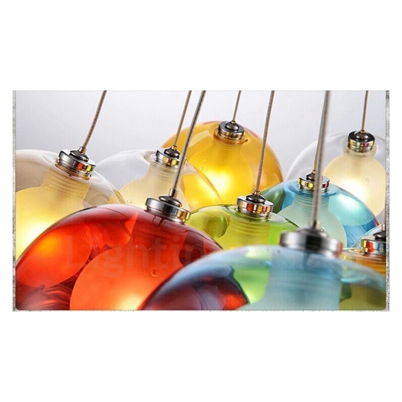 Lámpara colgante creativa de cristal con forma de pecera de peces de colores que restaura el color nórdico y las formas antiguas