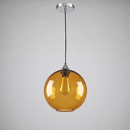 Lámpara colgante moderna de cristal con pantalla de cristal redonda con diseño de burbujas de color ámbar.