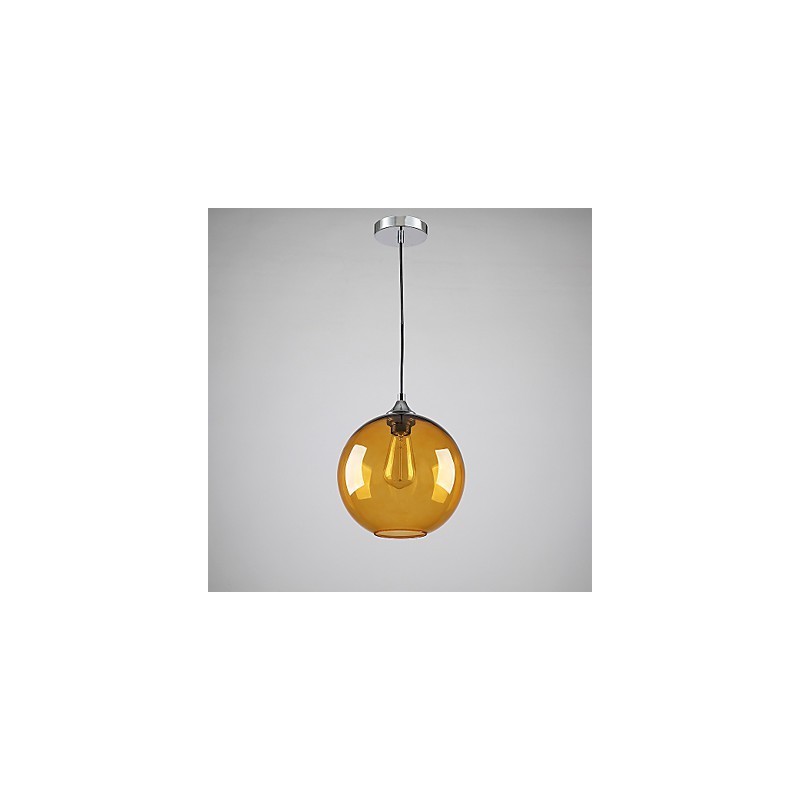 Lámpara colgante moderna de cristal con pantalla de cristal redonda con diseño de burbujas de color ámbar.