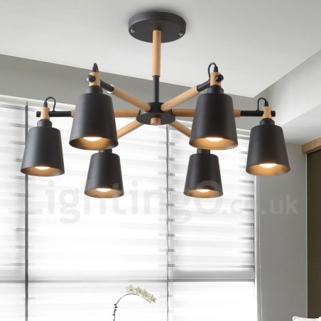 Lámpara de araña moderna y contemporánea de madera de 6 luces Lámpara de araña moderna y contemporánea de madera de 6 luces