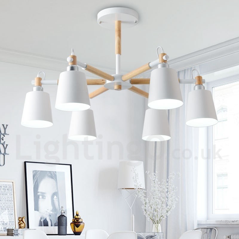 Lámpara de araña moderna y contemporánea de madera de 6 luces