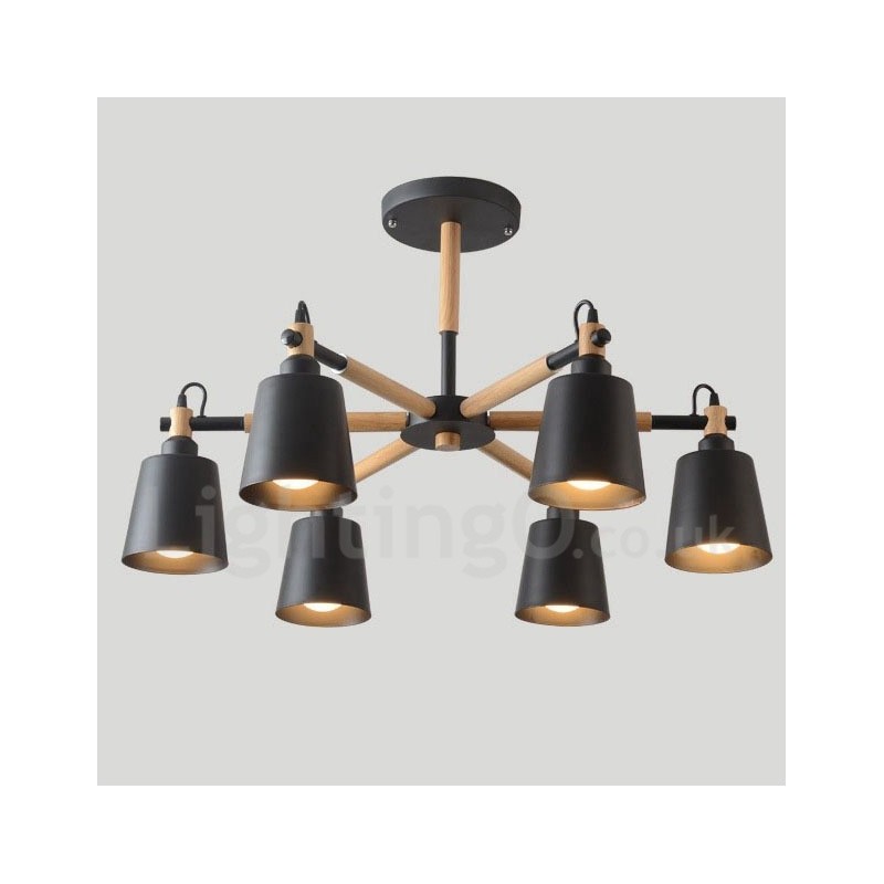 Lámpara de araña moderna y contemporánea de madera de 6 luces