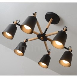 Lámpara de araña moderna y contemporánea de madera de 6 luces