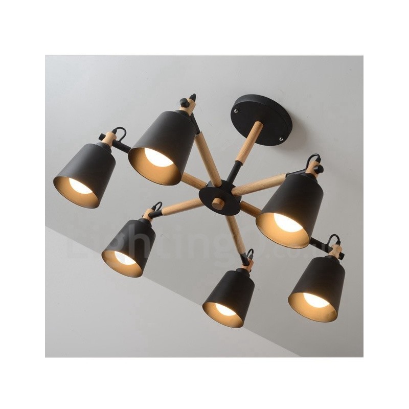 Lámpara de araña moderna y contemporánea de madera de 6 luces