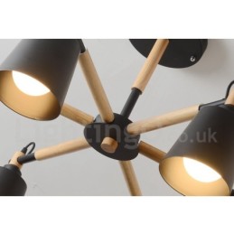 Lámpara de araña moderna y contemporánea de madera de 6 luces