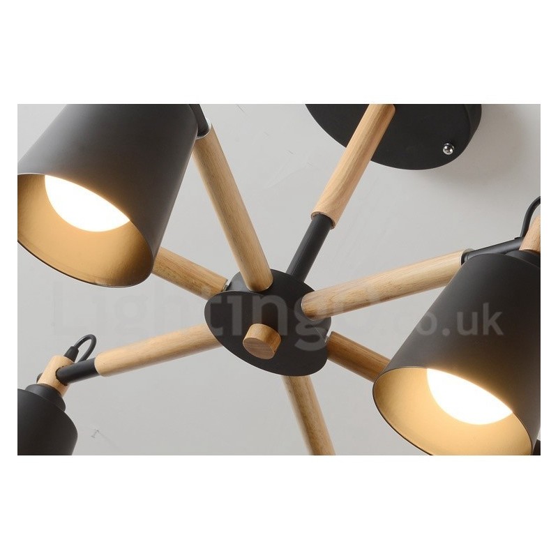 Lámpara de araña moderna y contemporánea de madera de 6 luces