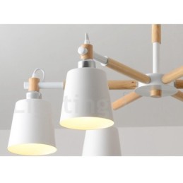 Lámpara de araña moderna y contemporánea de madera de 6 luces