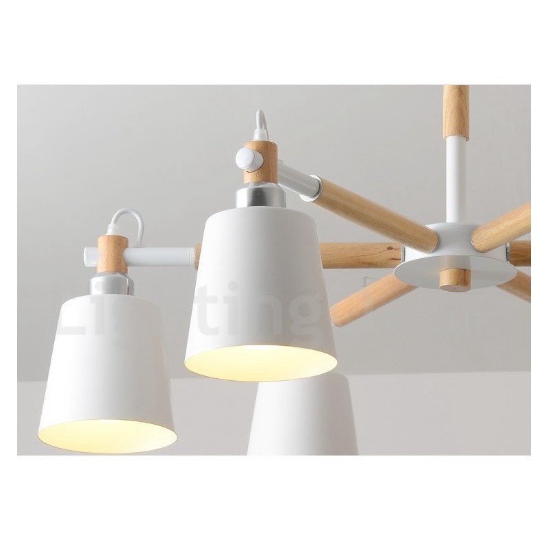 Lámpara de araña moderna y contemporánea de madera de 6 luces