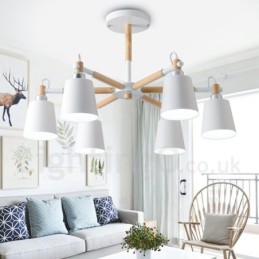 Lámpara de araña moderna y contemporánea de madera de 6 luces