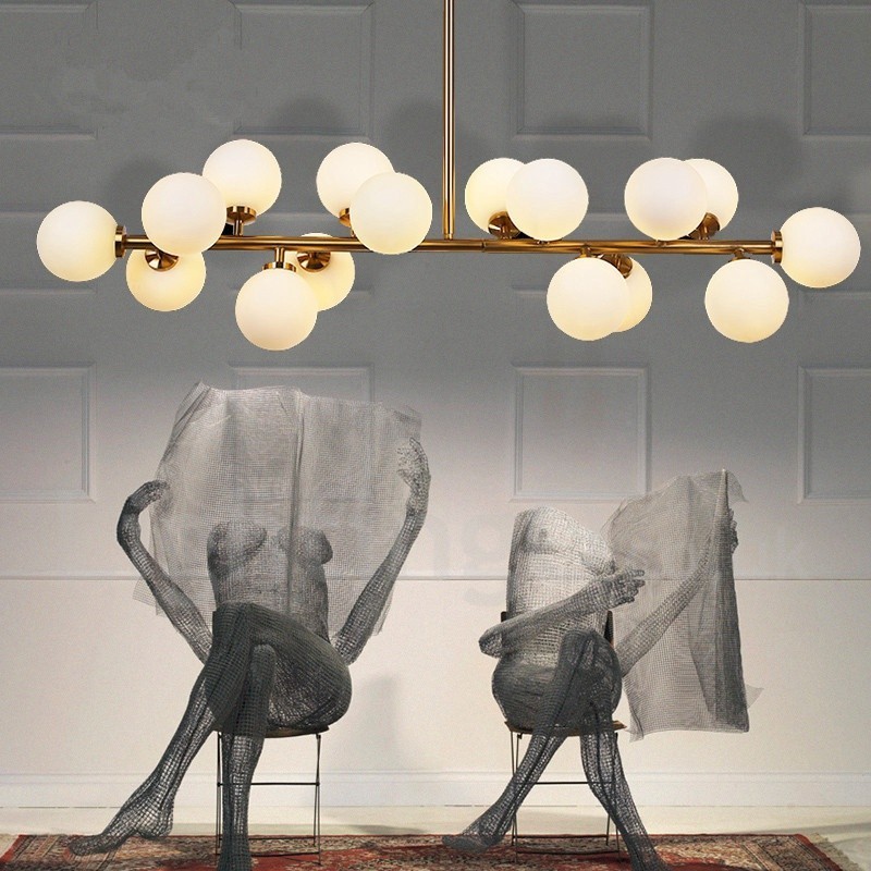 Lámpara de araña moderna contemporánea de 16 luces con pantalla de cristal y lámpara