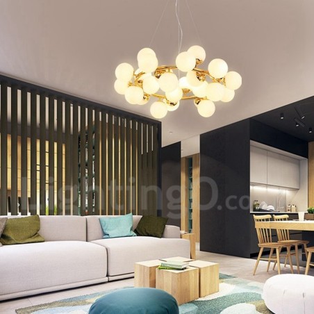 Lámpara de araña contemporánea moderna de 24 luces con pantalla de cristal Lámpara de araña contemporánea moderna de 24 luces con pantalla de cristal