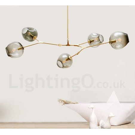 Lámpara de araña moderna contemporánea de 5 luces con pantalla de cristal Lámpara de araña moderna contemporánea de 5 luces con pantalla de cristal