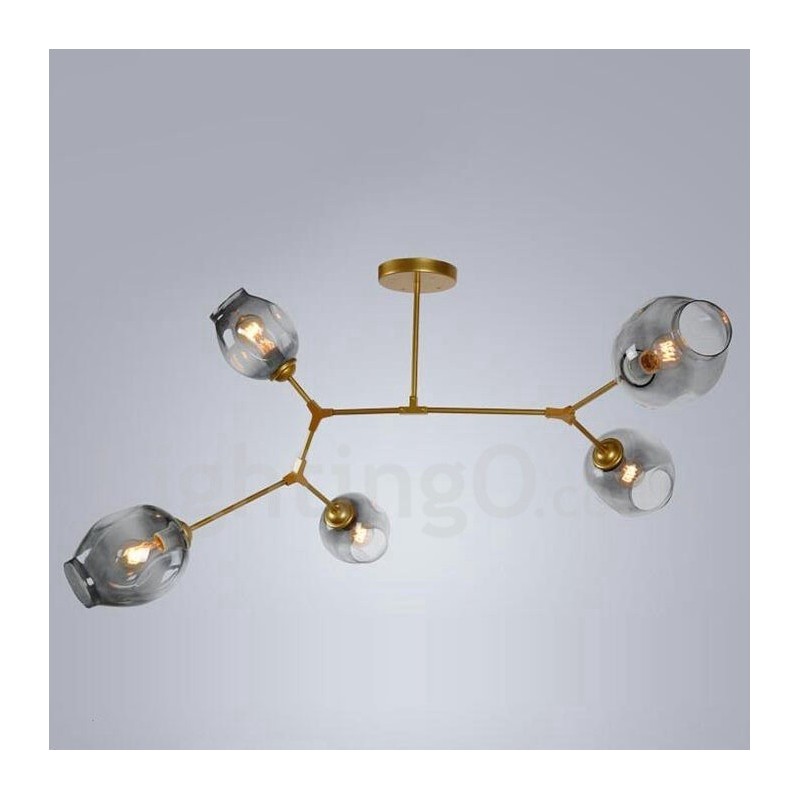 Lámpara de araña moderna contemporánea de 5 luces con pantalla de cristal