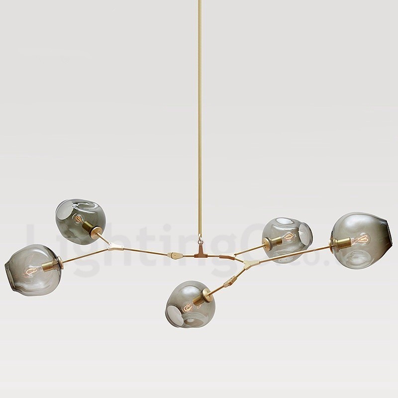 Lámpara de araña moderna contemporánea de 5 luces con pantalla de cristal