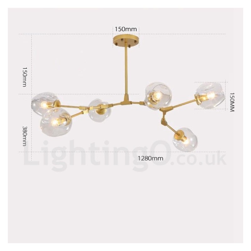 Lámpara de araña moderna contemporánea de 6 luces con pantalla de vidrio transparente y luz