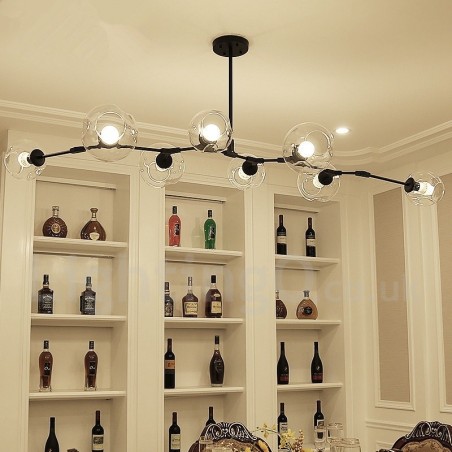 Lámpara de araña moderna contemporánea de 8 luces con pantalla de cristal transparente y lámpara (negra y dorada) Lámpara de araña moderna contemporánea de 8 luces con pantalla de cristal transparente y lámpara (negra y dorada)