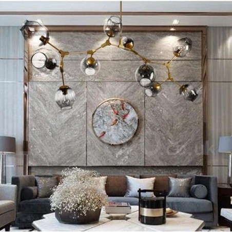 Lámpara de araña dorada de 10 luces con pantalla de cristal, estilo moderno y contemporáneo. Lámpara de araña dorada de 10 luces con pantalla de cristal, estilo moderno y contemporáneo.