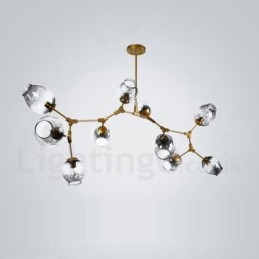 Lámpara de araña dorada de 10 luces con pantalla de cristal, estilo moderno y contemporáneo.