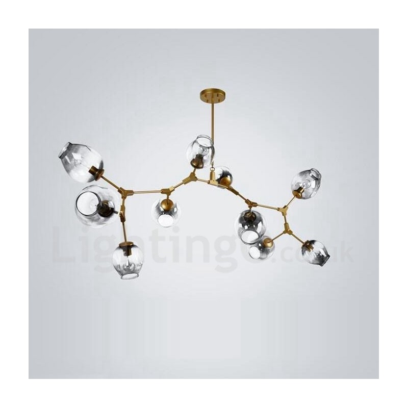 Lámpara de araña dorada de 10 luces con pantalla de cristal, estilo moderno y contemporáneo.