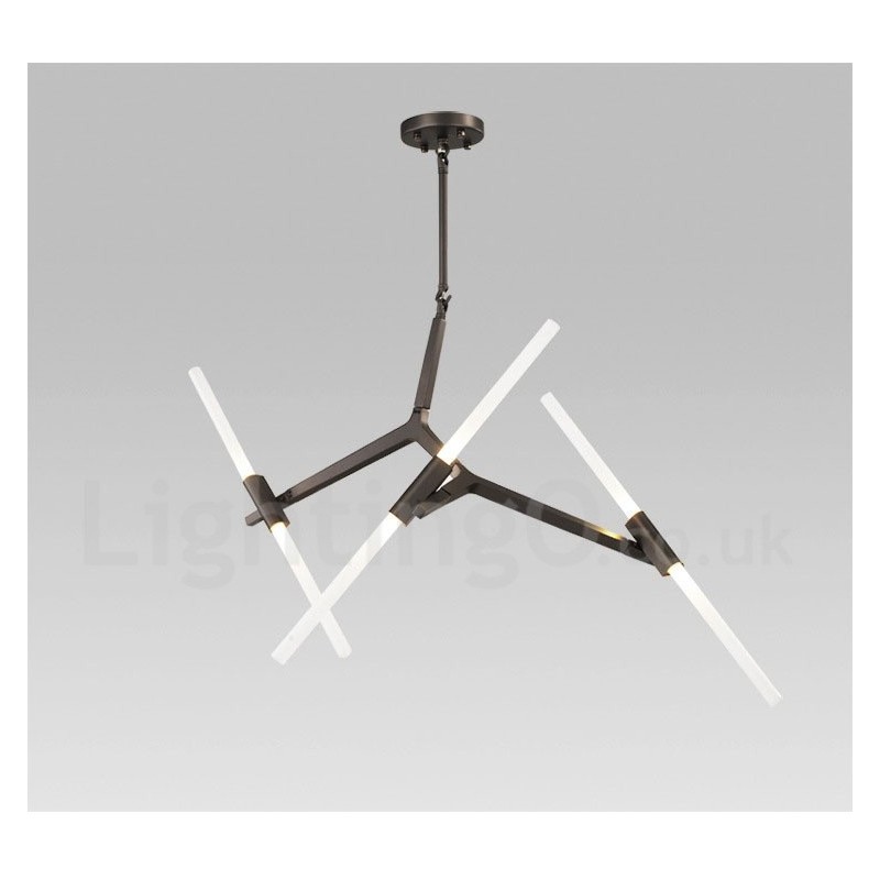 Lámpara de araña moderna contemporánea de 6 luces y 2 niveles (negra y dorada)