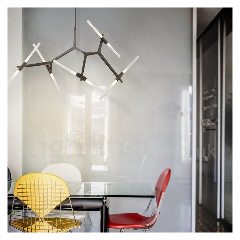 Lámpara de araña moderna contemporánea de 10 luces (negra y dorada)