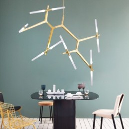 Lámpara de araña moderna contemporánea de 12 luces (negra y dorada)