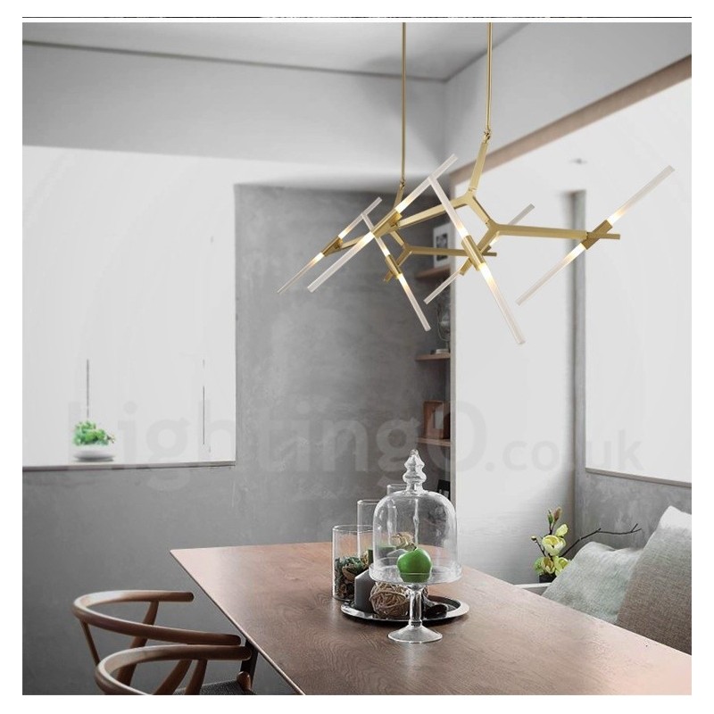 Lámpara de araña moderna contemporánea de 12 luces (negra y dorada)