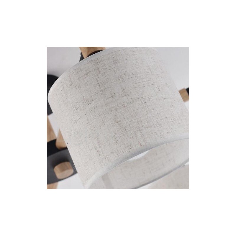Lámpara de araña moderna y contemporánea de madera de un solo nivel con 6 luces y tela de tambor (blanco y negro)