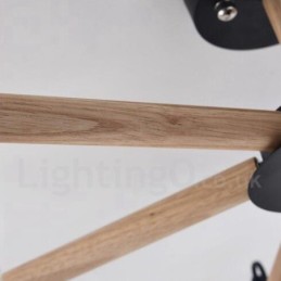 Lámpara de araña moderna y contemporánea de madera de un solo nivel con 6 luces y tela de tambor (blanco y negro)