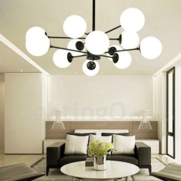 Lámpara de araña de metal negra de 12 luces y 2 niveles con pantalla de cristal, estilo moderno y contemporáneo.