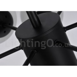 Lámpara de araña de metal negra de 12 luces y 2 niveles con pantalla de cristal, estilo moderno y contemporáneo.