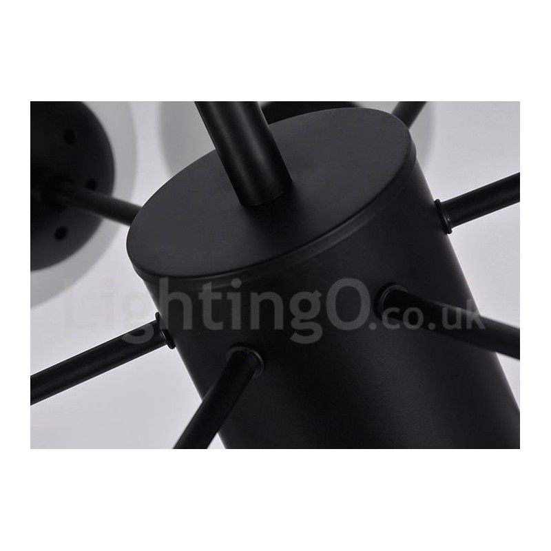 Lámpara de araña de metal negra de 12 luces y 2 niveles con pantalla de cristal, estilo moderno y contemporáneo.