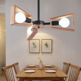 Lámpara de araña de madera de un solo nivel con 3 luces, estilo moderno y contemporáneo