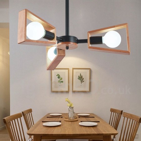 Lámpara de araña de madera de un solo nivel con 3 luces, estilo moderno y contemporáneo Lámpara de araña de madera de un solo nivel con 3 luces, estilo moderno y contemporáneo